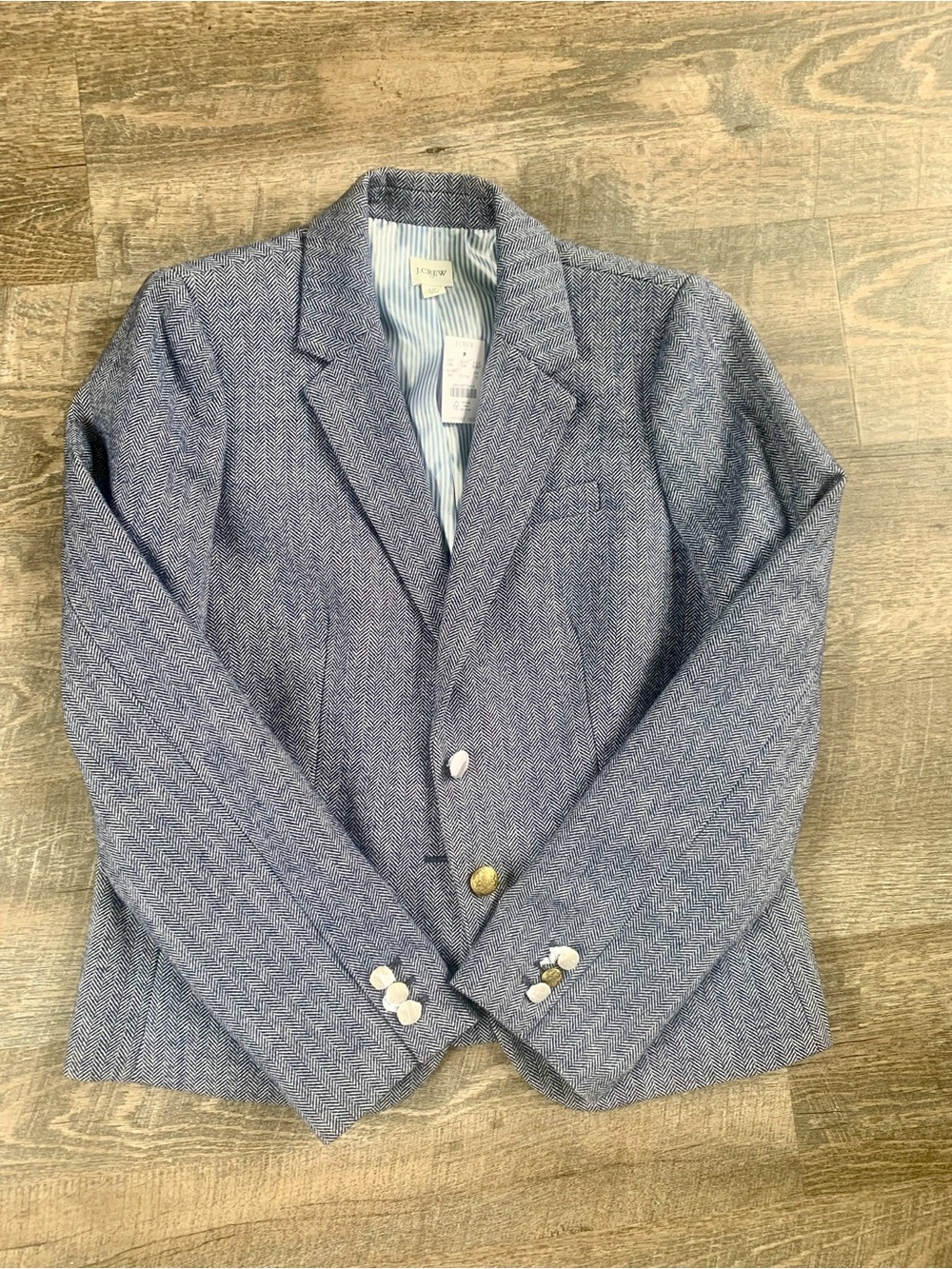 J. Crew Light Academia Preppy Workwear Women's Blue Herringbone Blazer